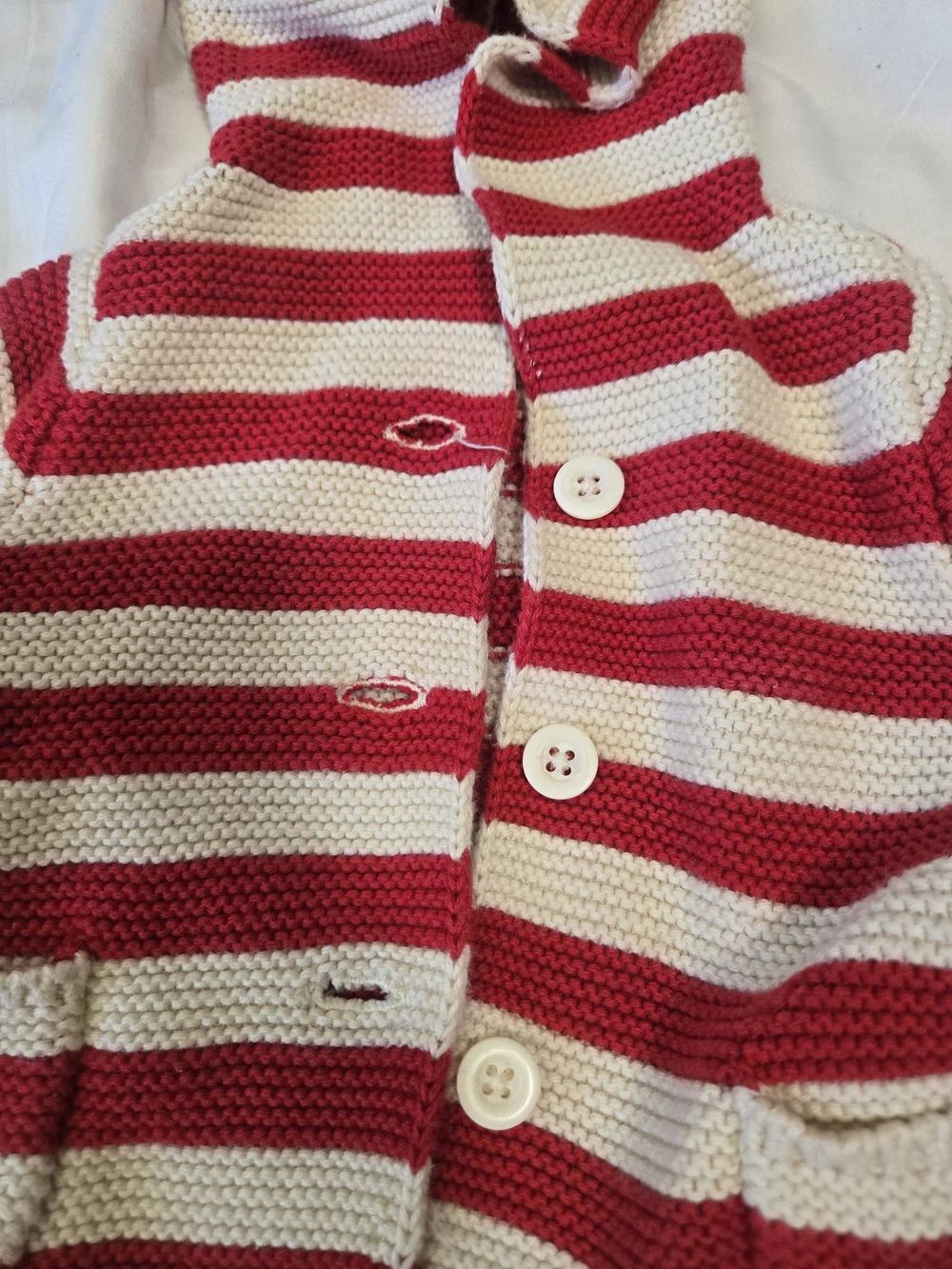 GAP Red and Cream Striped Baby Hoodie with Bear Hood Ears